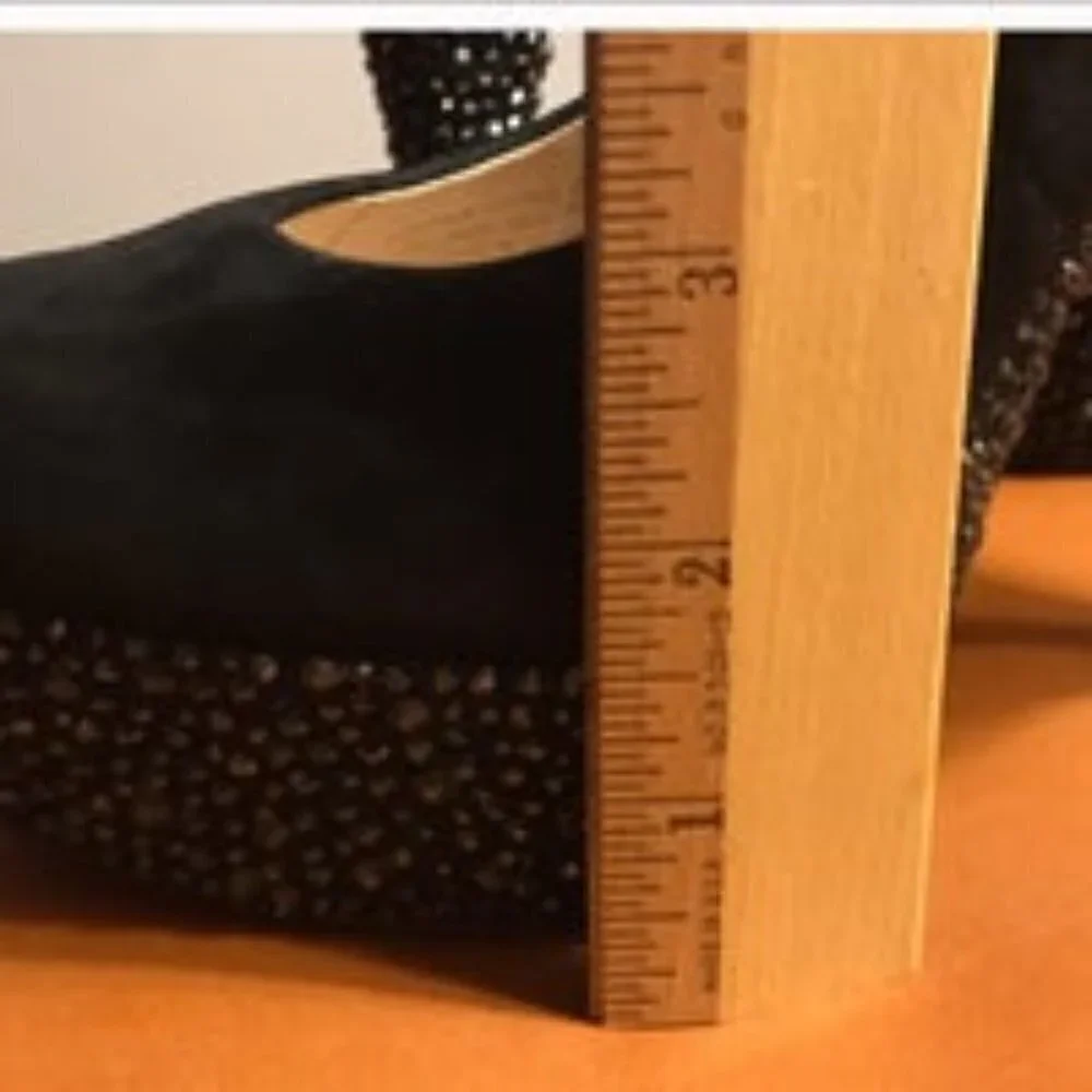 Enzo Angiolini black suede crystal platform heels size 8 event gala prom